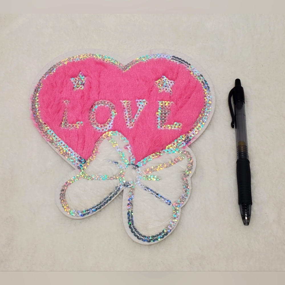 💖10 FOR 20💖New Iron On Pink Heart Sequin Patch with Bow